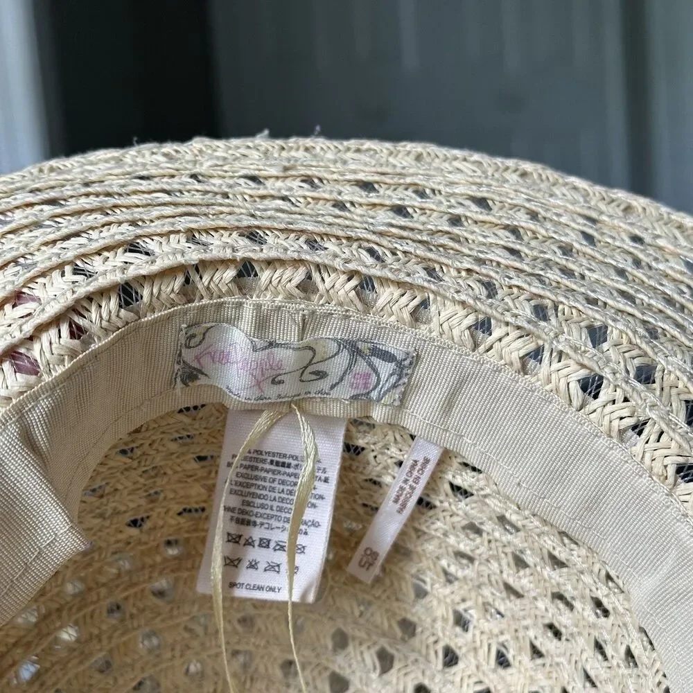 Free People Beige Crochet Woven Straw Sun Hat One Size Summer Beach